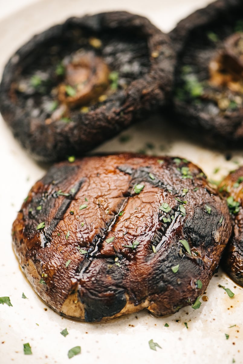 Closeup photo of grilled portobello mushrooms